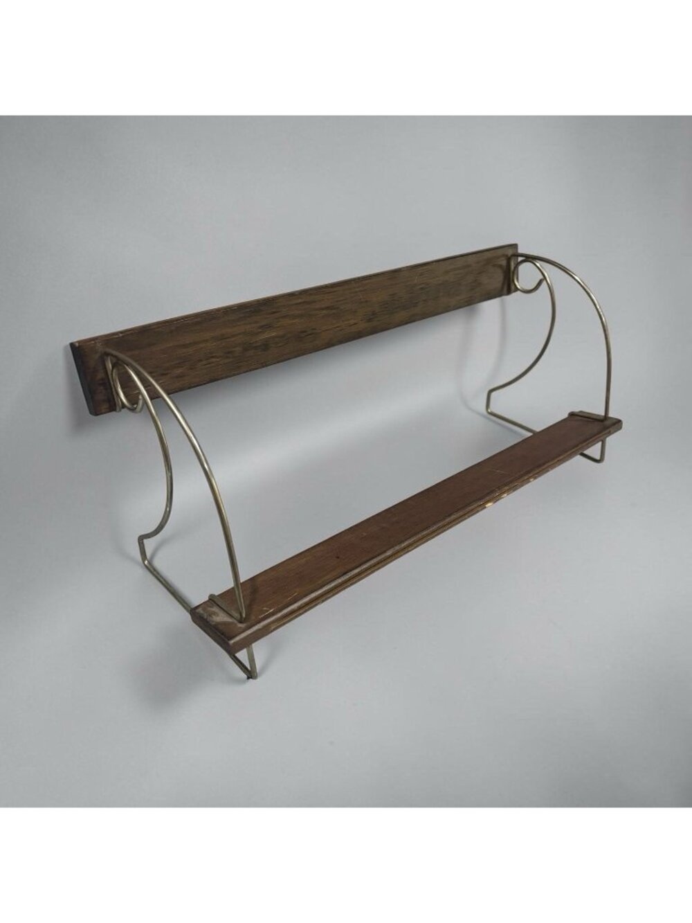 Vintage Mid Century Shelf Brass & Wood Wall Decor Cottagecore Granny